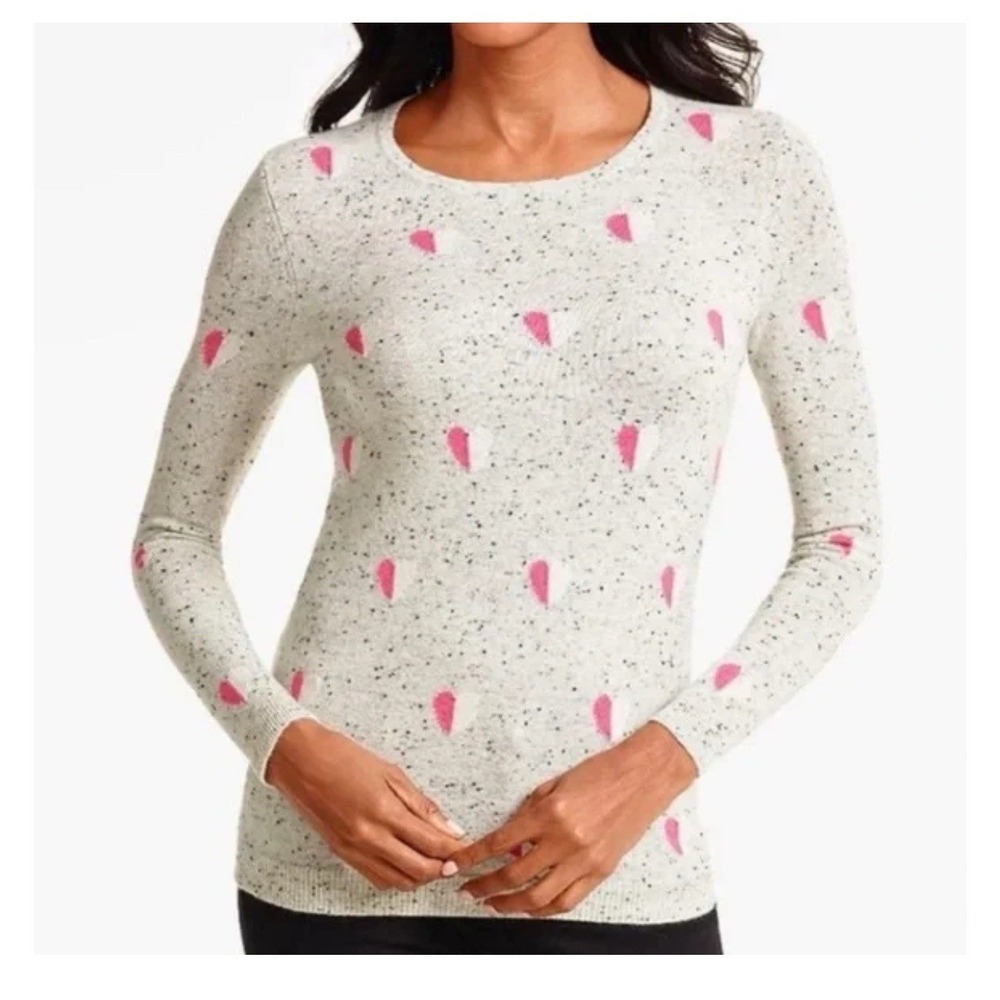 Talbots‎ Sweater Women's Size 1X Gray Cashmere Speckled Heart Print